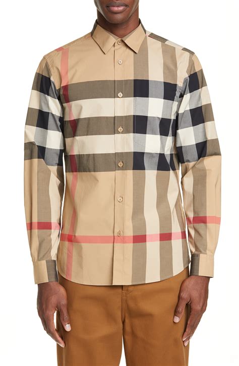 burberry check cuff denim shirt|burberry men's button up shirt.